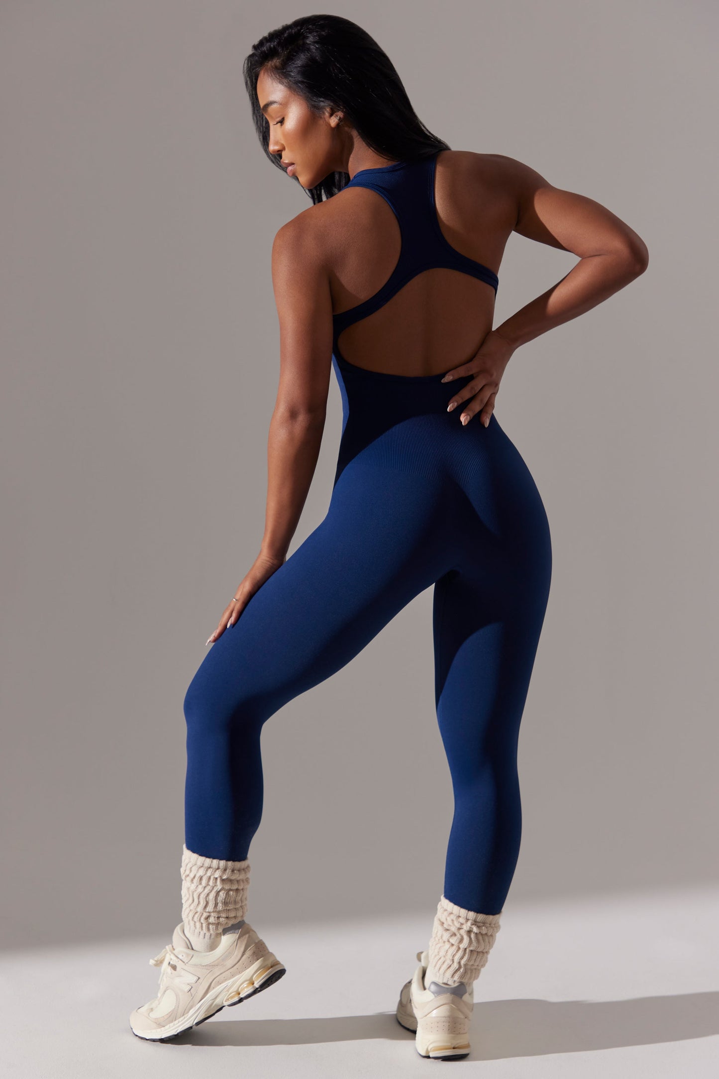 Full Length Cut-Out Back Unitard in Navy