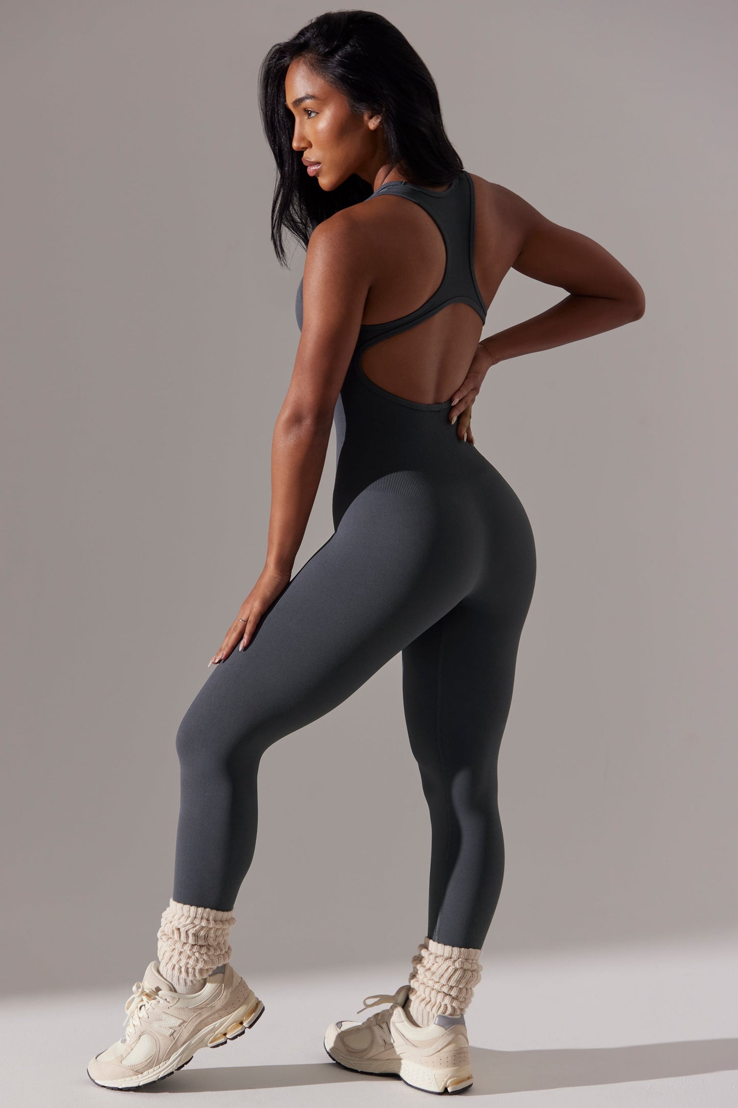 Full Length Cut Out Back Jum in Grey