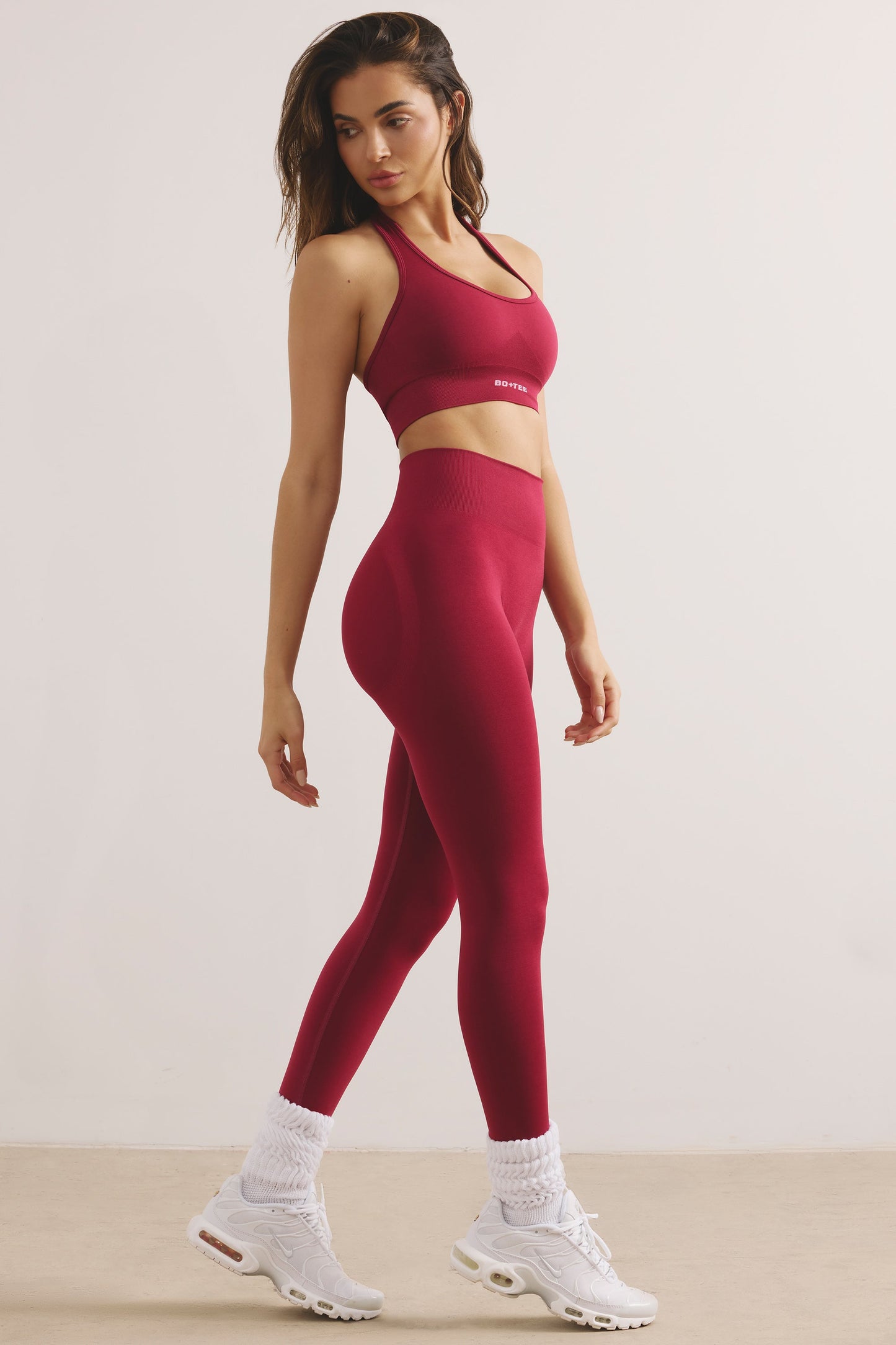 Define Luxe Halterneck Sports Bra in Beet Red