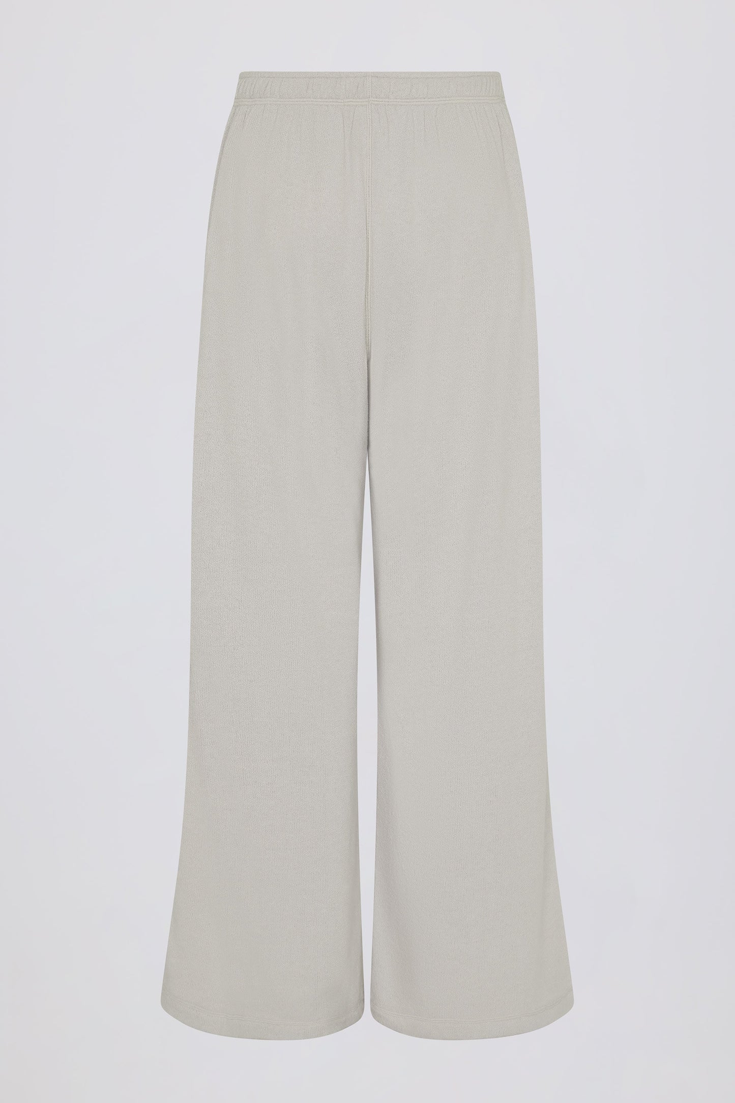 Button-Detail Low-Rise Wide-Leg Joggers in Light Grey