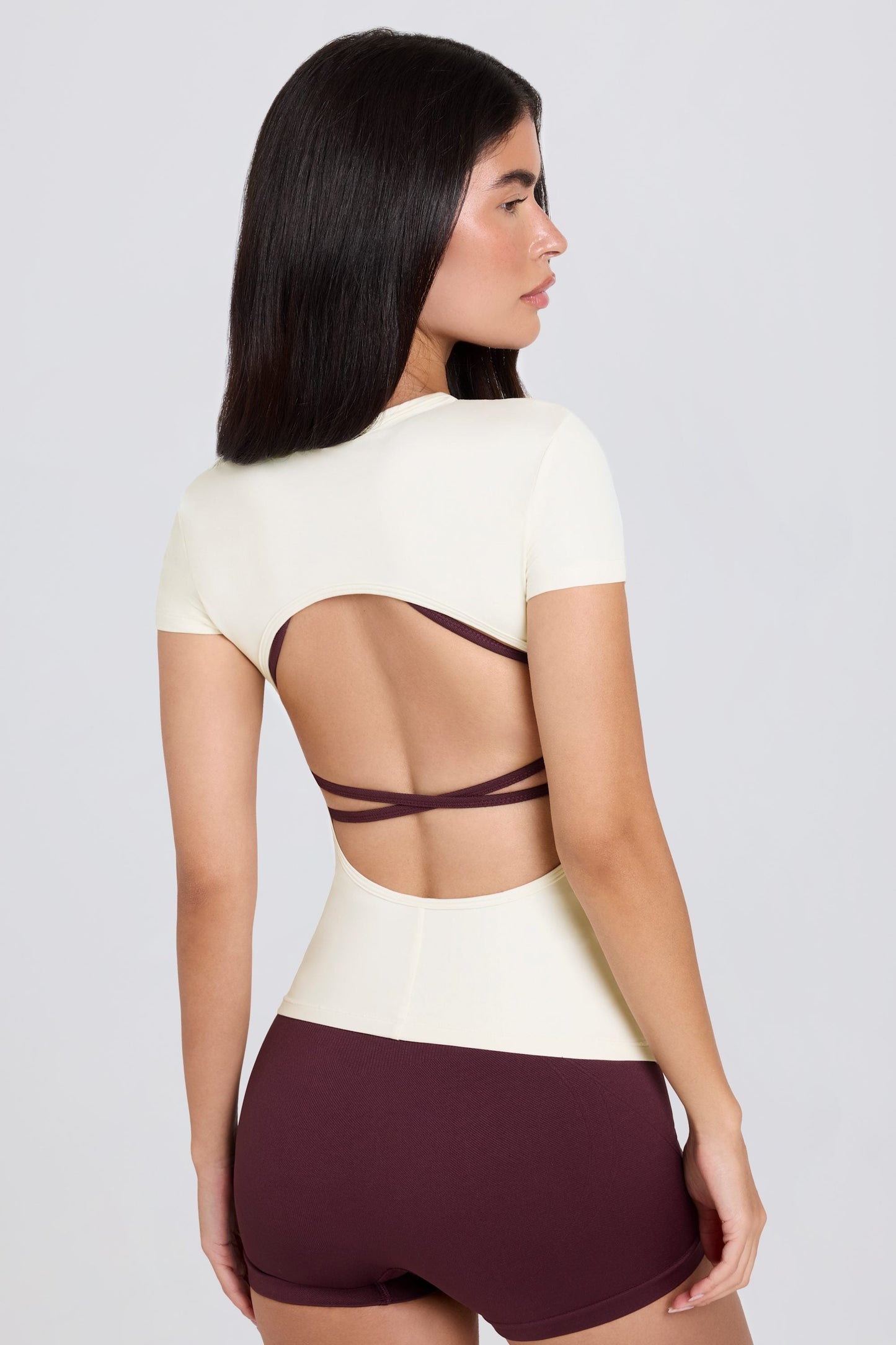 Cut-Out Longline T-Shirt in Cream