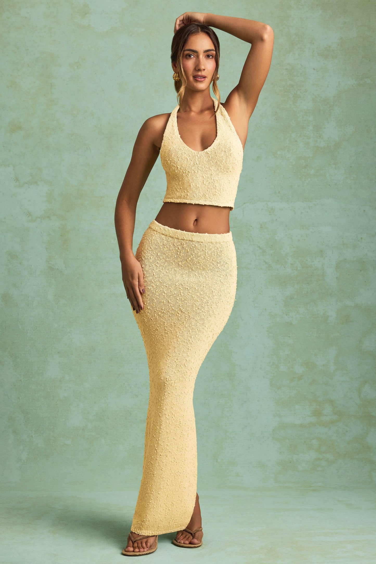 Bouclé Mid-Rise Maxi Skirt in Yellow