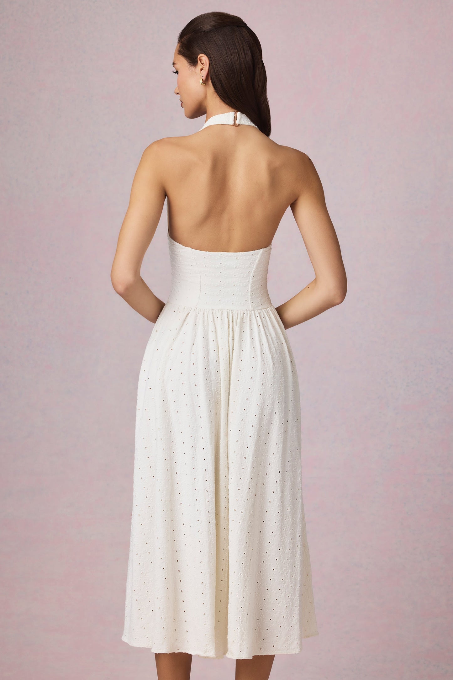 Broderie Anglaise Halterneck Midaxi Dress in White