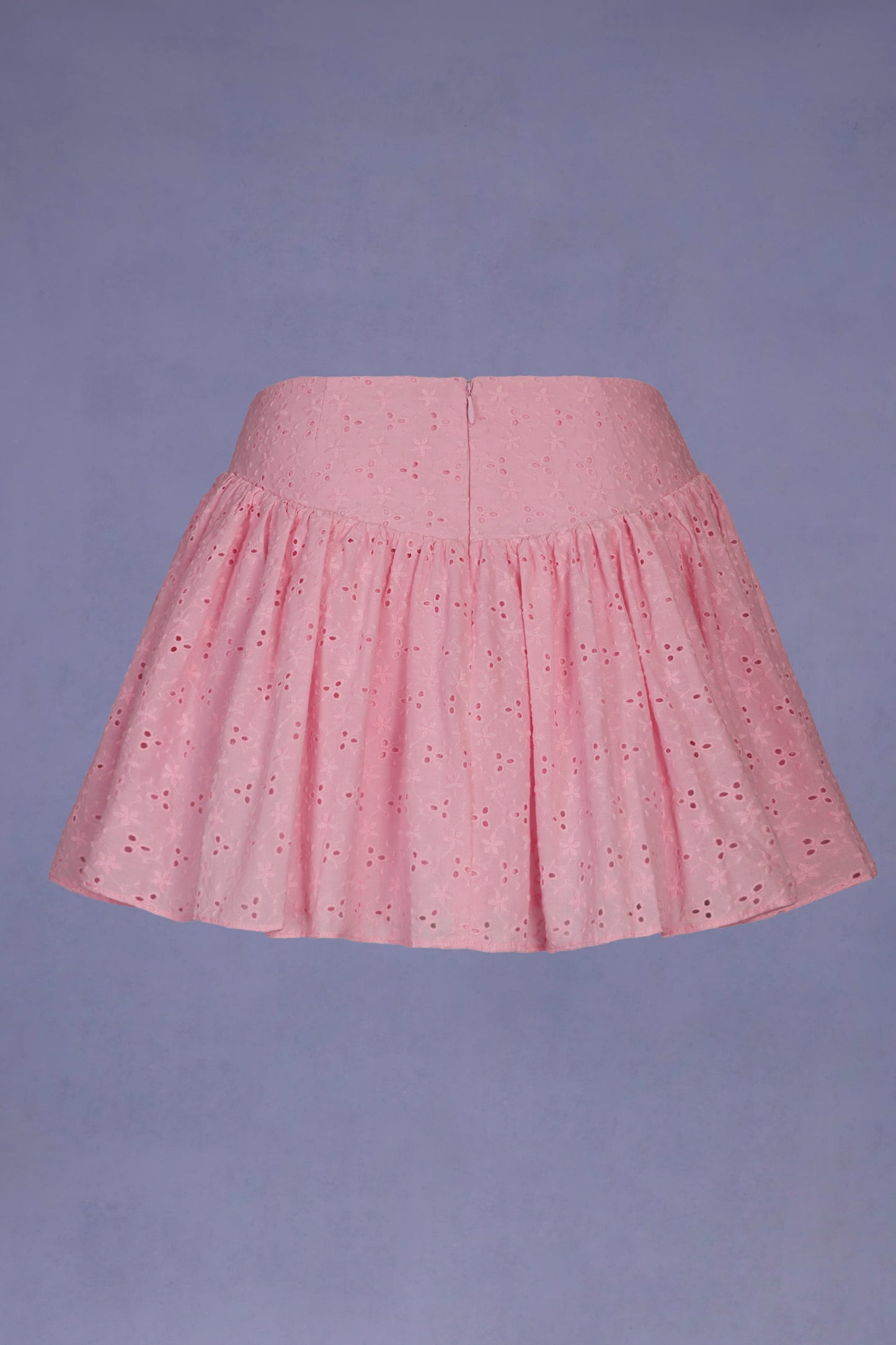 Bow-Detail Broderie Anglaise Mini Skirt in Soft Pink
