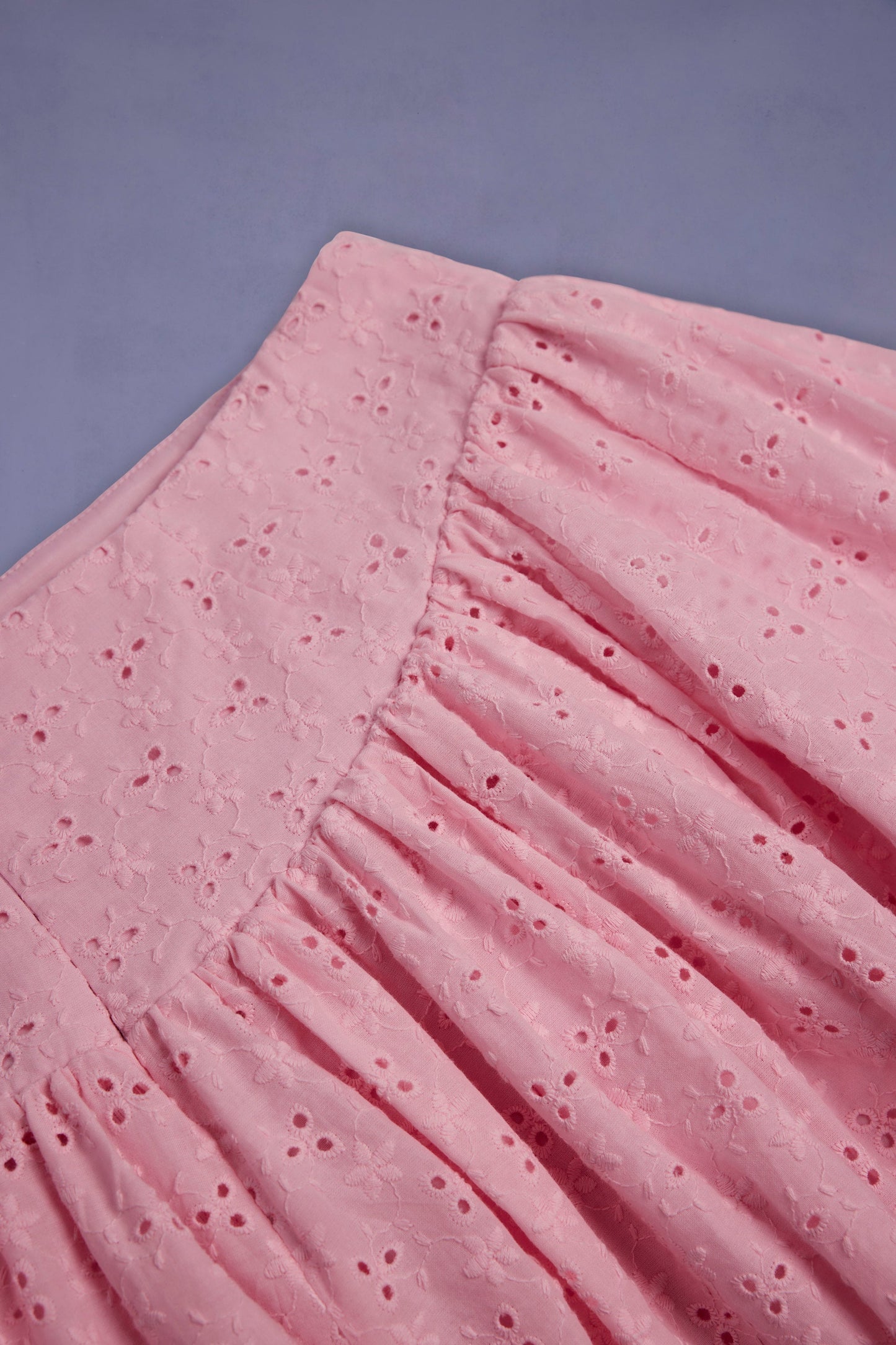 Bow-Detail Broderie Anglaise Mini Skirt in Soft Pink