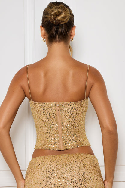 Embellished Square-Neck Top in Gold
