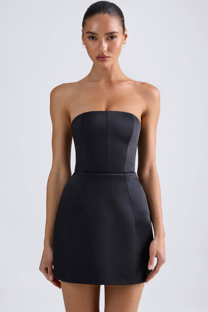 Bandeau Structured Tulip Mini Dress in Black