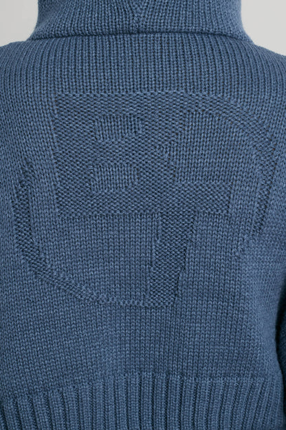 Cropped Zip Up Chunky Knit Hoodie in Washed Navy