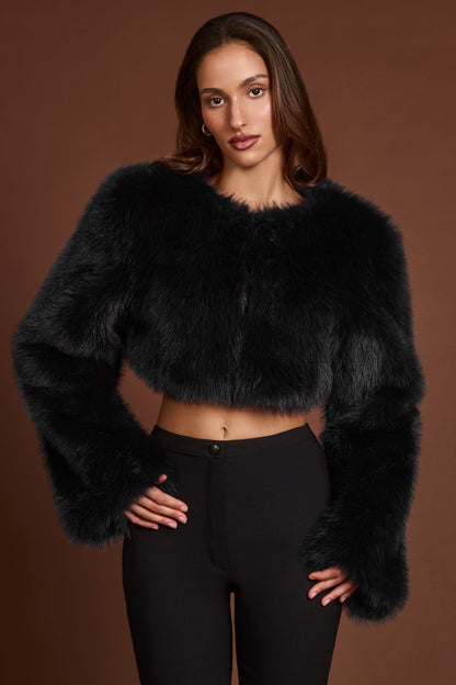 Faux Fur Cropped Bolero in Black