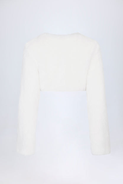 Faux Fur Cropped Bolero in White