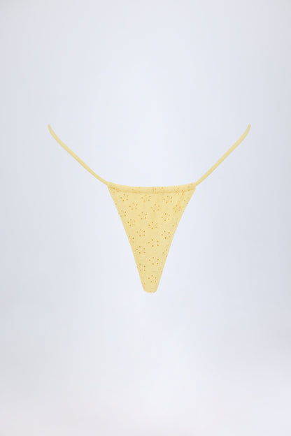 Broderie Anglaise Drawstring Bikini Bottoms in Lemon Yellow