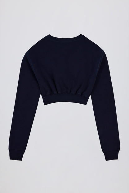 Button-Up Cropped Cardigan in Classic Navy