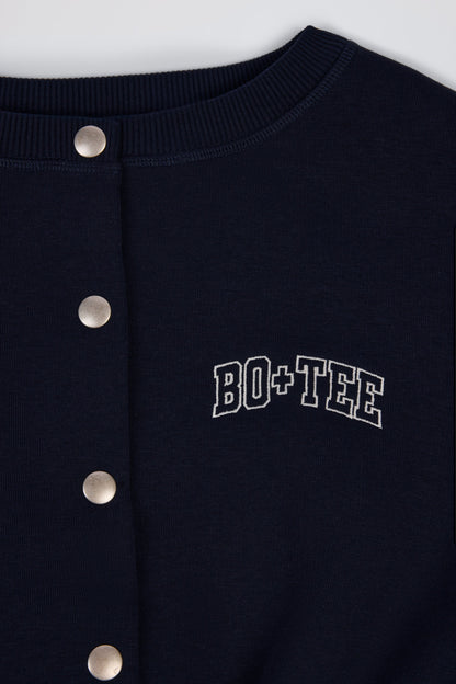 Button-Up Cropped Cardigan in Classic Navy