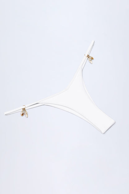 Charm-Detail Thong Bikini Bottoms in White