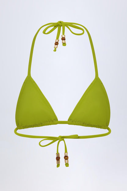 Charm-Detail Triangle Bikini Top in Olive Green