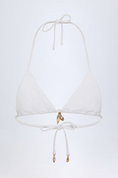 Charm-Detail Triangle Bikini Top in White