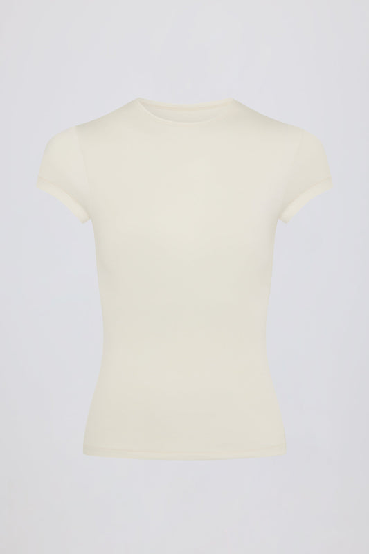 Cut-Out Longline T-Shirt in Cream