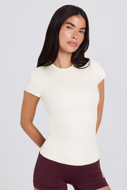 Cut-Out Longline T-Shirt in Cream