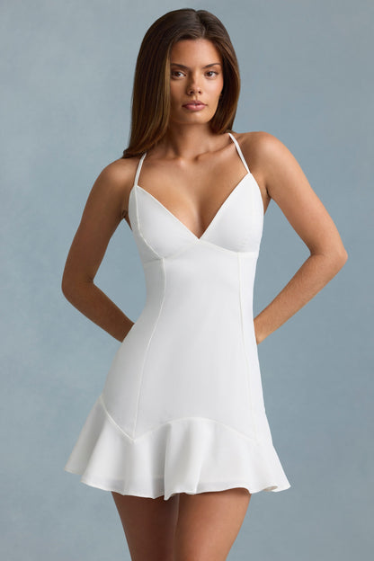 Drop-Waist Lace-Up Mini Dress in White