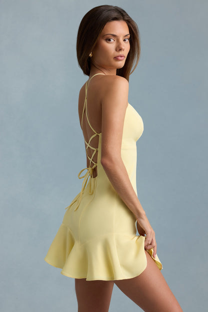 Drop-Waist Lace-Up Mini Dress in Yellow