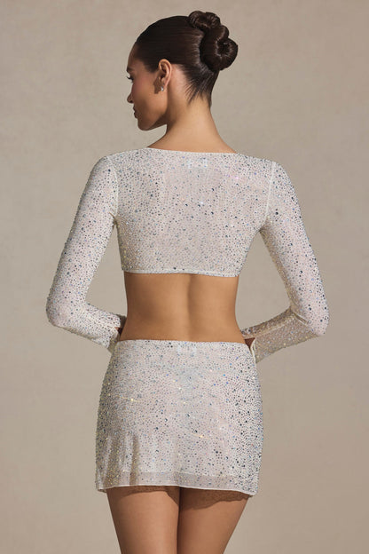 Embellished Micro Mini Skirt in White