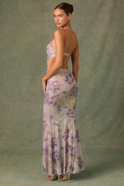 Embellished Cut-Out Fishtail Maxi Dress in Lilac