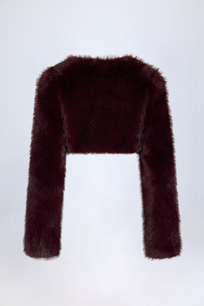 Faux Fur Cropped Bolero in Wine