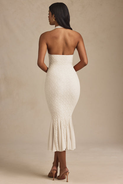 Halterneck Corset Lace Midaxi Dress in Ivory