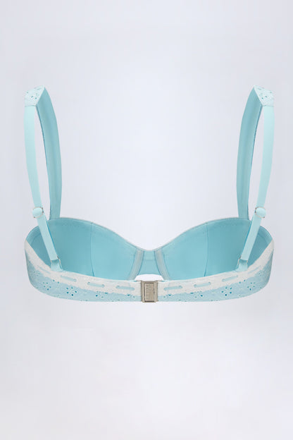 Broderie Anglaise Underwired Balconette Bikini Top in Powder Blue