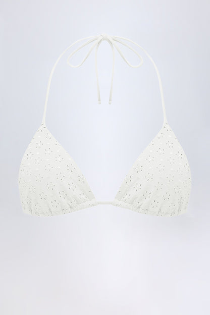 Broderie Anglaise Triangle Bikini Top in White