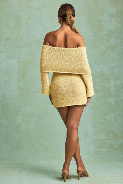 Bouclé Off-Shoulder Mini Dress in Yellow