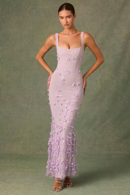 Embellished Fishtail Corset Gown in Lilac