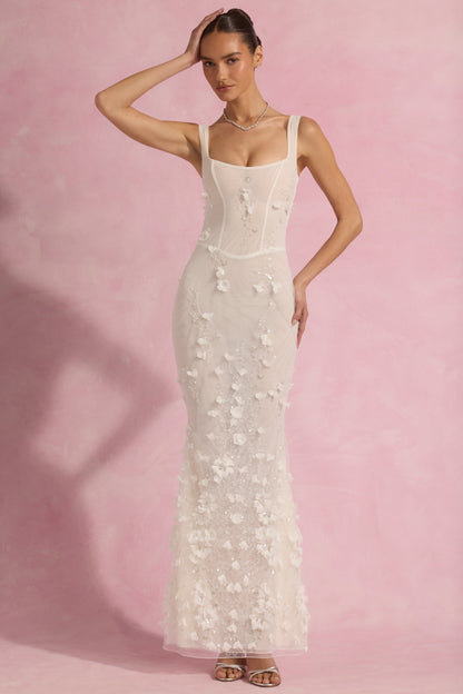 Embellished Fishtail Corset Gown in White